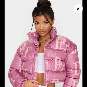 PRETTYLITTLETHING Pink Crop Puffer Jacket